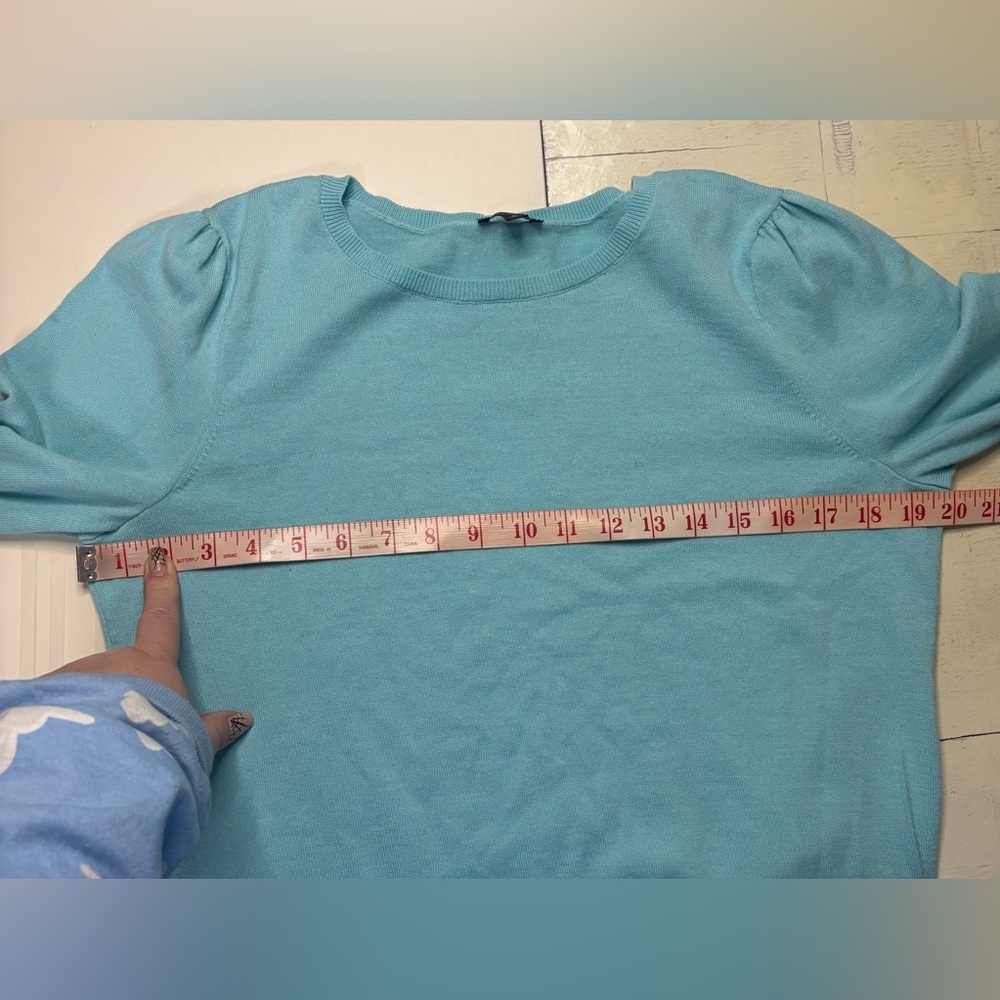 Talbots Size Medium Aqua Button Cuff Sweater Crew… - image 3